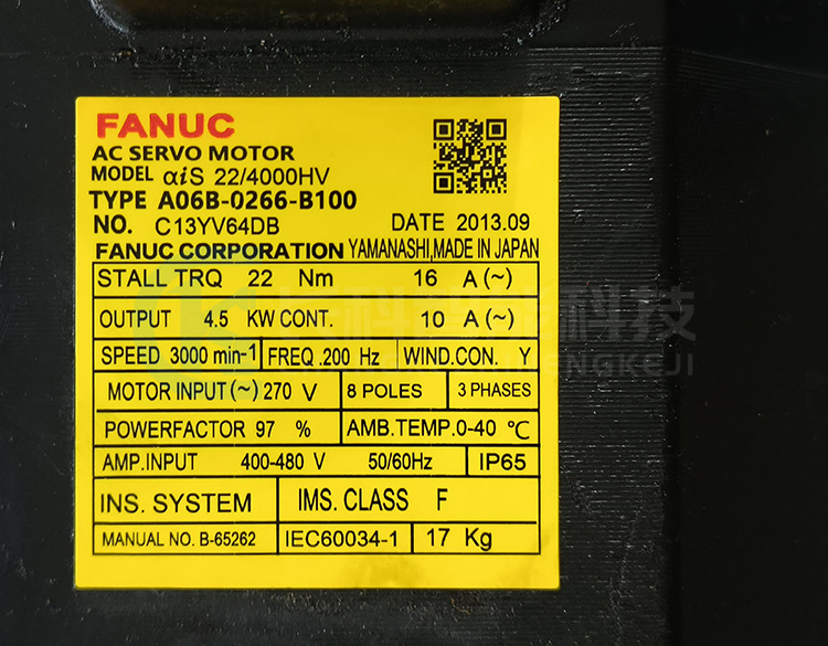 發那科伺服電機A06B-0266-B100 αis 22/4000HV 發那科伺服電機A06B-0266-B100 αis 22/4000HV